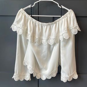 White Off the Shoulder Lace Detail Top